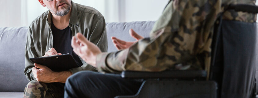 Veteran on a wheelchair on a psychotherapy session